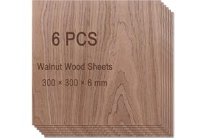 SHUESS Förpackning med 6 skivor av plywood 300 x 300 x 6 mm - Naturligt valnöt multiplex för laserskärning, hantverk, slät pl