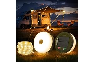 FOMYHEARD 10M Chaîne Lumineuse de Camping Enroulable, Chaîne lumineuse LED d'extérieur étanche 4 en 1 avec 9 modes d'éclairage, portable Lampe de camping USB rechargeable pour le camping, la randonnée