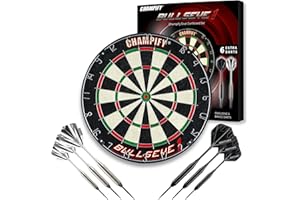 ‎CHAMPIFY Champify® Dartscheibe Steeldart inkl. 6 Darts – Turniergröße Ø 45 cm – Hochwertiges Sisal Dartboard Set mit 6 Brass Darts & Montagekit – Steeldartscheibe für Anfänger & Fortgeschrittene – Indoor