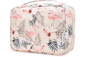 NARWEY Kulturtasche Damen Gross - Kulturtasche Zum Aufhängen, Kulturbeutel für Damen & Herren Kosmetiktasche - Waschtasche (Beiger Flamingo)