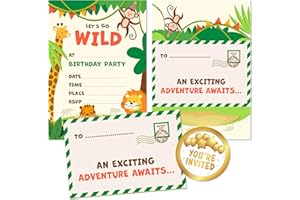 Kirsten McMillan 36 Safari Birthday Party Invitations for Kids - Pack of 36 Safari Party Invites for Girls & Boys - Designed and Printed in the UK