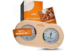 Bastu termometer hygrometer holz [2-i-1 funktion] - Besonders Präzises bastuermometer med Gehärtetem Glas - Automatische Kalibrierung - Edles bastu Zubehör - hygrometer termometersbastu