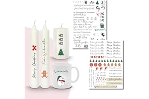 ‎MILABOO MilaBoo® Kerzentattoos 2x A4 I DIY Aufkleber für besondere Anlässe einfache Anwendung I Wasserschiebefolie für Kerzen I Premium Kerzenaufkleber (Weihnachten 1 A4)