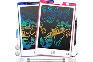 FANCYWHOOP LCD Zeichentafeln Schreibtafel Kinder – 8,8 Zoll Buntes Zeichenbrett Lerngeschenk Spielzeug 2 Pack Elektronisch Löschbare Schreibtafeln mit Stift Magischer Zeichenblock für Junge Mädchen 0-6 Jahre