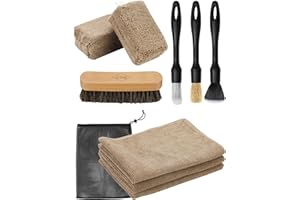 Fantasticlean 9 Pz Kit Pulizia Auto Interni, Spazzola di Crine Naturale, Pennelli Detailing, Panni in Microfibra e Spugna per Sedili, Pelle e Dettaglio Interni