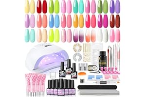 COSCELIA Kit Uñas Semipermanentes Con Lampara 80W U-V/Led Uñas, 20 Colores Esmalte Semipermanente Unas Con 4 Colores Poly Extension Gel Kit, Base Coat Y Top Coat Permanente Gift for Women