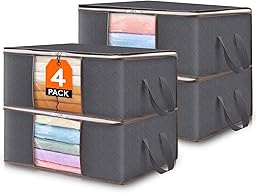 Lifewit Organizador de Ropa Plegable con Asa Reforzada, Bolsa de almacenamiento de Tejido Resistente y Ventana Transparente para Suéteres, Abrigos, Camisetas, Mantas, Paquete de 4, 35L, Gris