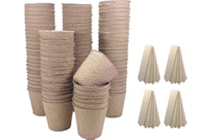 BRITTEN AND JAMES Britten & James Biodegradable 8cm Seed Pots [Pack of 100] and 20 Wooden Labels. Packed in a Compostable Bag - Environmentally Friendly Product