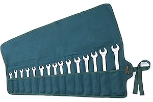 DENIFITER Werkzeugrolle, strapazierfähige16oz gewachstem Segeltuch Schraubenschlüssel Roll Tasche 15 Taschen, Mehrzweck-Werkzeug-Organisation Tasche mit Riemen (67.5CM X 31.5CM,Dunkelgrün)