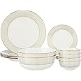 Amazon Brand - Solimo Ceramic 14 Piece Premium Dinner Set | 4 Dinner Plates, 4 Quarter Plates, 2 Large Bowls & 4 Small Bowls | Checkered White