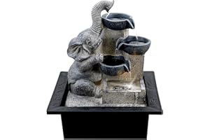 GEEZY Indoor Water Features with LED Lights - Elephant and Bowls Design - Easy Assembly, Mains Powered, Table Top - Suitable Indoor Water Fountain for Home Decor and Office Desks