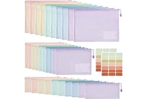 Havnidy Zestaw plastikowych portfeli, 30 szt. torebek na zamek błyskawiczny, format A4 + A5 + A6, zamek błyskawiczny, siatkowy portfel na dokumenty do szkoły, biura, domu i podróży