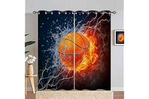 ANHOPE Sport Thema Flamme Basketball Vorhänge mit Ösen Kinder Jungen Mädchen Gardinen Blickdichte Thermo Vorhang Blackout Curtain Schlafzimmer Wohnzimmer Verdunklungsvorhänge 2er Set H 183 x B 140 cm
