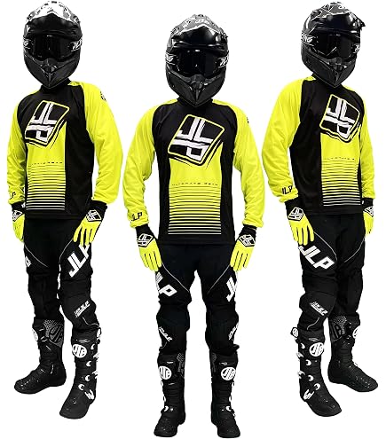 Tenue Moto Cross Enfant JLP Racing Snatch Jaune Fluo - Pantalon + Maillot + Gants M (5/6 Ans)