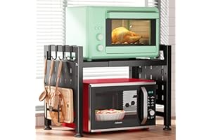 Kitstorack Soporte Microondas, Expandible Metal Ajustable Estante Microondas de Horno Estante de Cocina Mostrador Estantería Pesada Organizador Superior con Gancho y Soporte Tabla de Cortar(1 Nivel)