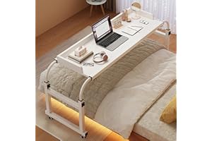 GXQFC Überbetttisch mit Rollen, Krankenhausbetttisch Laptop für Liegesessel Mobiler Computertisch Großer Beweglicher Zeichentisch mit Robusten Metallbeinen für das Heimbüro(Color:Weiß)