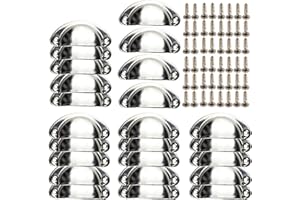 GLAITC Shell Door Handles, 24 Pieces Retro Metal Kitchen Drawer Cabinet Door Handle with 48 Pieces Screws Furniture Knobs Shell Cup Semicircle Pull Knob Handle for Cupboard, Door, Drawer Silver