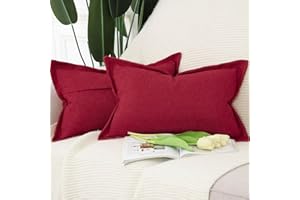 Madizz 2 Pezzi Lino Copricuscini con bordo largo Morbido Decorativo Fodere per Cuscino Lusso Stile per Divano Camera da Letto 30x50 cm Rosso