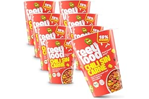 Feel Food – BIO Instant Lunch Chili Sin Carne vegan 8er Probierpaket – Fertiggericht mit Sonnenblumenprotein-Geschnetzeltem, Reis, Bohnen, Mais etc. – Schnell & sättigend – Ohne Konservierungsstoffe