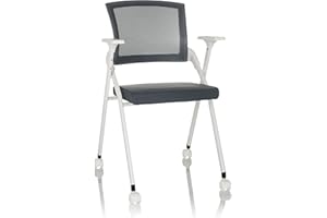 HJH Office sedia visitatore pieghevole PRIORITY II W sedia da conferenza in tessuto con portata fino a 150kg con rotelle, schienale in rete, grigio