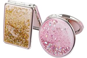 Mlysnd Espejo Bolso, 2 Piezas Espejo Maquillarse Espejo Maquillajeviaje para Bolsos y Viajar, Pequeño, Plegable, De Doble Cara (Rosa, Dorado)