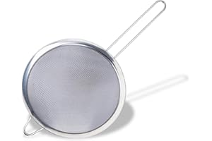Fackelmann Initial Sieve Stainless Steel, Fine Metal Mesh with Rim, Long Handle, for Sifting Straining & Draining, Food Kitchen Drainer, Pasta & Rice Strainer, Large 20cm Diameter Colander