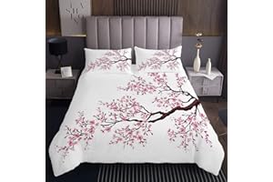 TBRAND Set di copriletto trapuntato giapponese per bambini e ragazze con fiori di ciliegio collezione di biancheria da letto per letto 3 pezzi260x240cm
