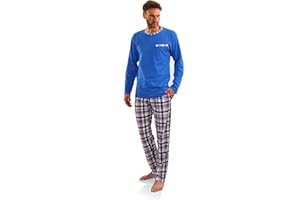 Sesto Senso Męska Piżama Bawełniana Długi Rękaw Długie Spodnie Krata Zestaw Dwuczęściowy