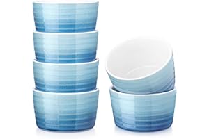 MALACASA, Serie RAMEKIN, 6 pezzi di ramequin rotondo, piccola ciotola da forno blu, [10 x 10 x 6 cm 300 ml], blu sfumato circolare