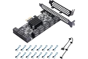 YBBOTT 6 Gbit/s PCIe SATA 3.0 Karte, PCIe SATA 16 Ports, PCIe-SATA Controller-Erweiterungskarte, bootbar als Systemfestplatte, passend für alle PCIE Steckplätze (JBM575 + ASM1064)