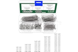 Keadic 100Pcs Mini Stainless Steel Compression Springs Assortment Kit, 5 Size 0.6mm OD, 10mm-50mm Length Metal Spring Set for DIY and Repair Replacement