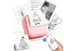 LABELCENTER Sticker Drucker Mini für Smartphone, Bluetooth Thermodrucker 203DPI, Pocket Aufkleber Drucker M02L Farbig, inklusive 1 Papierrolle für Studium, Journal, Fotos, Geschenke & Anatomische Diagramme, Rosa