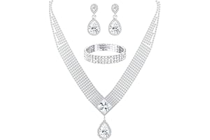 Diamday Élégant Mariage Bijoux pour Femmes Strass Argent Collier Boucles d'oreilles Clip Pendentif Bracelets Cristal Mariée Demoiselle Parure Bijoux Fiançailles Fête Mariage Bijoux Filles