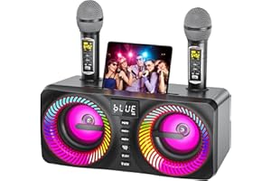 Musyvocay Sistema de Karaoke Portátil, 30W Altavoz Bluetooth Multifuncional con 2 Micrófonos UHF Inalámbricos y Ranuras Recargables, Karaoke Completa para Amigos en Casa