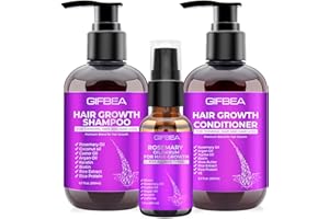 GIFBEA Hair Growth Shampoo and Conditioner Set with Rosemary Oil Serum, Biotin, Argan, Castor, Coconut, Keratin, Rice Water - Hair Loss Treatment, Thickening for Women and Men