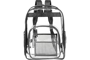 Teklemon Sac à Dos Transparent Imperméable en PVC, Grand Sac à Main Unisexe pour Travail, École ou Aéroports (Noir)