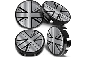 SkinoEu Compatibile con Coprimozzo VW 65mm Copricerchi Tappi Ruota Cerchi Lega Ricambio Nero Argento Bandiera del Regno Unito UK CV 30