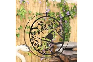 BETLEY BUTTERFLY Robin Hanging Orbit Spinner - Metal Bird in Tree Silhouette Black Wind Spin Tree Hanging Garden Ornament