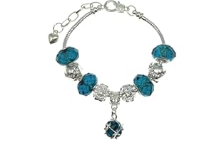 JEWELLERY HUT Birthstone Charm Bracelet with Gift Box - December (Blue Topaz)