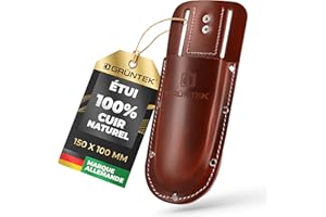 GRÜNTEK Étui pour Sécateur en Cuir Véritable. Gaine de Ciseaux avec Boucle de Ceinture. Idée Cadeau élégante et Pratique. Marron foncé