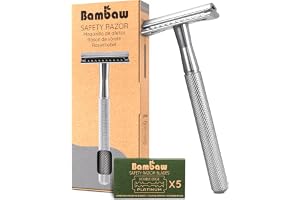 Bambaw Dubbeleggad säkerhetsrakhyvel Silver, Zero Waste Razor för män och kvinnor, Klassisk Säkerhetsrakhyvel i metall, Miljö