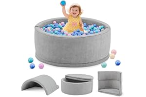 Aunekiv Bällebad ohne Bälle für Baby ab 1 Jahr, 7-in-1 Multifunktionales Schaumstoff Bällepool Ballgruben Kinder, Grau