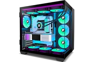 FOIFKIN F600 PC Case - Pre-Installed 7 PWM ARGB Fan, ATX Mid-Tower Gaming PC Case, 270° Panoramic Glass with Type-C (Black, F600)