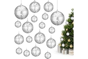 Topzora 20 Stück Discokugeln – 4 Größen Mini Discokugel Deko (mit Hängering) für Weihnachtsbaum Hochzeit Geburtstagsfeier Dekoration Lichteffekt(2.4 Inch, 2 Inch, 1.6 Inch, 1.2 Inch)