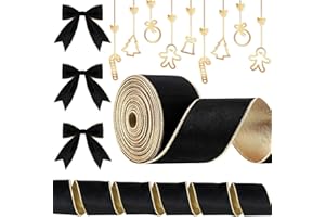 PXDUCN Christmas Ribbon, Christmas Decorations, 9.1m Soft Velvet Ribbons 63mm Xmas Tree Ribbon for Xmas Crafts, Gift Wrapping, Wreath, Top Bows, Sewing Xmas Tree Decorations (Black)