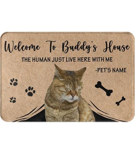 Zerbino Divertente Con Scritta 'Cat Welcome Space' - Tappeto Ingresso 45x75 Cm Con Fondo Antiscivolo - Lavabile In Lavatrice