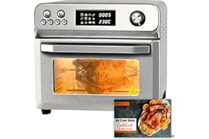 HYSapientia® 24 litri Forno Friggitrice ad Aria Calda 10 in 1, 1800W Friggitrice aria in acciaio inox，air fryer，forno-friggitrice senza olio，Ricette e istruzioni italiane，forno ad aria con 8 accessori