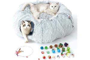 FURRYPAWS Túnel para Gatos 3 en 1-160cm con Cama Extraíble, Transformable (S/C/Redondo), Estructura Metálica, 20 Juguetes, Plegable para Gatos/Conejos