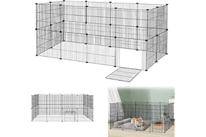 Suusolny Freigehege Kaninchen Gittergehege Haustier Laufstall Metallgitter Gehege Welpengehege Kleintierkäfig Meerschweinchen Käfig für Innen und Aussen (Schwarz, 24pcs mit Türen 142x72x72cm)