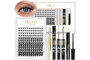 Individual Eyelashes 144 Cluster-Lashes QUEWEL DIY Lash Extensions Kit, with Applicator, Cluster Lash Bond and Seal Super Hold, Glue Remover Easy to Remove(3D-D-MIX8-16)